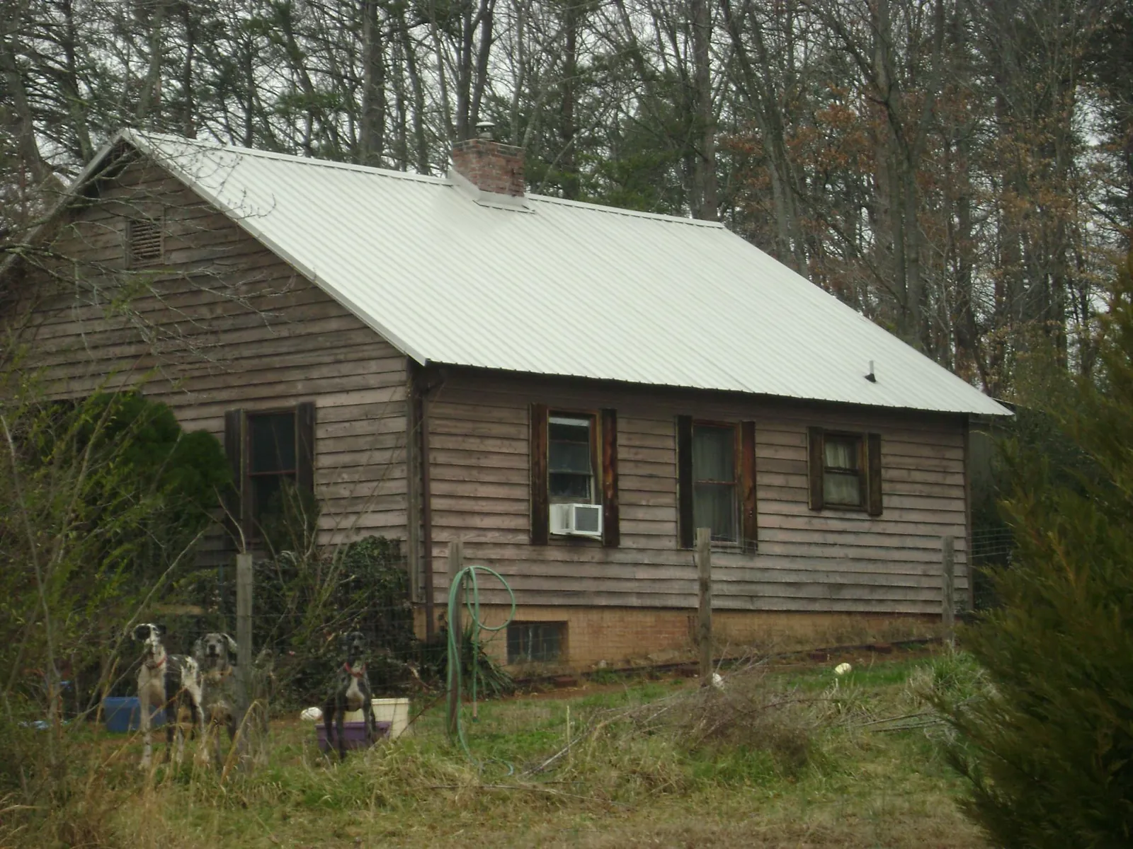 White metal roof on an old wood sided farmhouse, from a Asphalt Shingle Roof Repair job in Mc Knightstown